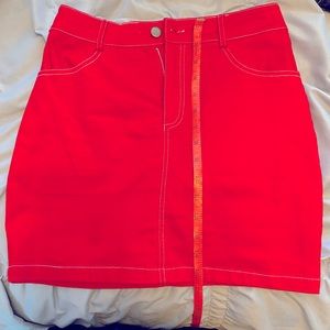 By the way - red denim mini skirt